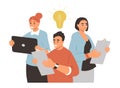 Illustration in flat style. office workers coming up with new ideas Royalty Free Stock Photo