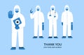 Vector illustration in flat style. Thank you doctors and nurses helping people to cope with novel coronavirus COVID-19