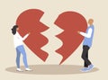 Illustration in a flat style on the theme of breaking up a relationship. man and woman carry halves of a heart