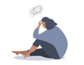 Vector illustration in a flat style on the theme of depression, anxious thoughts, emotional burnout