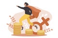 vector illustration in a flat style on the theme of women`s careerism, women`s salaries.