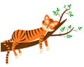 Vector illustration in flat style tiger cub sleeps on a tree. Royalty Free Stock Photo