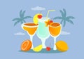 vector illustration in flat style - tropical summer cocktails tequila Royalty Free Stock Photo