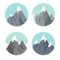 Vector illustration flat style. Winter landscape. Mountaines with snow. Christmas new year. Season. Royalty Free Stock Photo