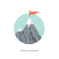 Vector illustration flat style. Winter landscape. Mountaines with snow. Christmas new year. Season. Royalty Free Stock Photo