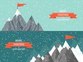 Vector illustration flat style. Winter landscape. Mountaines with snow. Christmas new year. Season. Royalty Free Stock Photo