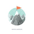 Vector illustration flat style. Winter landscape. Mountaines with snow. Christmas new year. Season. Royalty Free Stock Photo