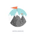 Vector illustration flat style. Winter landscape. Mountaines with snow. Christmas new year. Season. Royalty Free Stock Photo