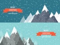 Vector illustration flat style. Winter landscape. Mountaines with snow. Christmas new year. Season. Royalty Free Stock Photo