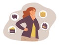 Llustration in flat style. young woman contemplating how to manage money