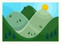 Vector illustration Flat Summer Mountains landscape with green hills and pines