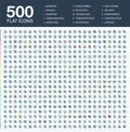 Vector illustration of 500 flat thin line color web icons