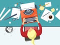 Vector illustration. Flat typewriter.Laptop. Tell your story. Author. Blogging.