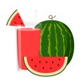 Vector Illustration Flat Watermelon Juice isolated on white background , Juice for Health , Refreshing enjoy the summer , minimal