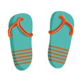 Vector illustration of flip flops in cartoon flat style. Summer beach shoes in blue with orange stripes Royalty Free Stock Photo