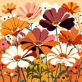 Vector illustration of a floral background with daisies and ladybugs Generative AI