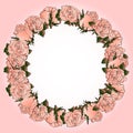 vector illustration, floral background, wreath of delicate pink roses, for cards, invitations Royalty Free Stock Photo