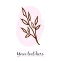 Vector illustration of floral card with branch with pink background