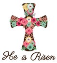 Vector Floral Cross He is Risen Silhouette. Royalty Free Stock Photo