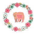 Vector illustration of a floral frame with mama bear