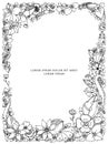 Vector illustration of floral frame zentangle, doodling. Zenart, doodle, flowers, butterflies, delicate, beautiful