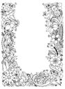 Vector illustration of floral frame zentangle, doodling. Zenart, doodle, flowers, butterflies, delicate, beautiful Royalty Free Stock Photo