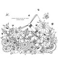 Vector illustration of floral frame zentangle, doodling. Zenart, doodle, flowers, butterflies, delicate, beautiful Royalty Free Stock Photo