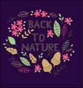 Vector illustration of floral greeting card, back nature