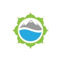 Vector illustration flower mountain and water for nature icon logo design