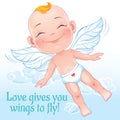Vector illustration with flying happy baby cupid