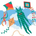 Vector illustration of a flying kite. For notebook cover, web, design