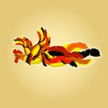 Vector illustration of a flying rooster, painted in Chinese style with fluttering tail.