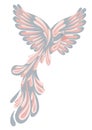 Vector illustration flying stylized bird in pastel colors isolated from background. A gentle symbol of freedom. Fantasy clipart of