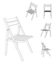 Vector illustration of folding chair with different views, outline