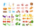 Vector illustration of food cartoon collection. Fruits, vegetables, bakery, dairy and meat produce. Foodstuff isolated Royalty Free Stock Photo