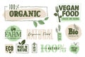 Organic food, farm fresh and natural products signs and elements collection Royalty Free Stock Photo