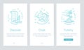 Food and Recipes concept onboarding app screens. Modern and simplified vector illustration walkthrough screens template for mobile