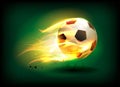 Vector illustration of a football, soccer ball in a fiery flame on a green field Royalty Free Stock Photo