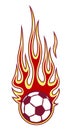 Vector illustration of football soccer ball icon with flames. Royalty Free Stock Photo