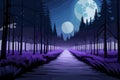 Vector illustration of a forest at night with a full moon in the background, night sky scenery, generative ai Royalty Free Stock Photo