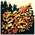 A vector illustration of a forest with a pile of firewood. Generative AI Royalty Free Stock Photo