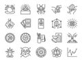 Fortune telling line icon set. Included icons as fortunes, tarot, palmistry, Chi-Chi Sticks, horoscope and more.