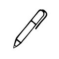Vector illustration of fountain pen in doodle style. Hand drawn ballpoint isolated on white. Sign of pencil Royalty Free Stock Photo