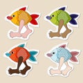 sticker set with fish walking on human legs Royalty Free Stock Photo