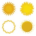 Four icon set of plain sun symbols isolated on white.