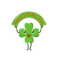 Vector illustration of four leaved green emoji clover for saint Patricks day