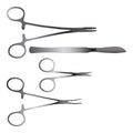 Vector illustration four Medical Surgical Instruments on a white background.