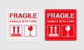 Vector illustration of Fragile, Handle with Care or Package Label stickers set. Red and white colour set. Banner format Royalty Free Stock Photo