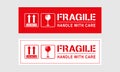 Vector illustration of Fragile, Handle with Care or Package Label stickers set. Red and white colour set. Banner format Royalty Free Stock Photo