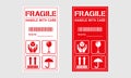 Vector illustration of Fragile, Handle with Care or Package Label stickers set. Red and white colour set. Banner format Royalty Free Stock Photo